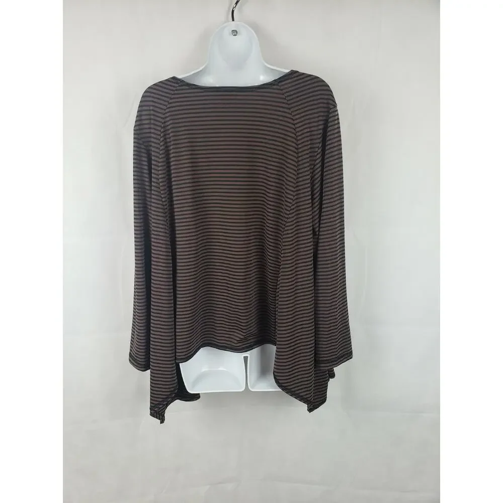 Sophia NYC Made in USA XL Stretch Top Black/Brown Stripes Lagenlook‎ Ruffled